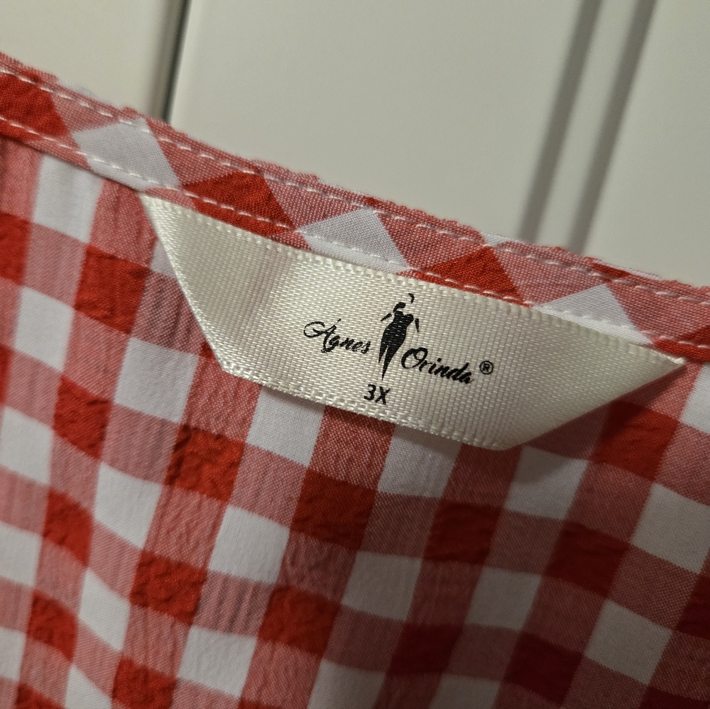 Agnes Orinda Red Gingham Women's Top Size 3X - Picture 2 of 2